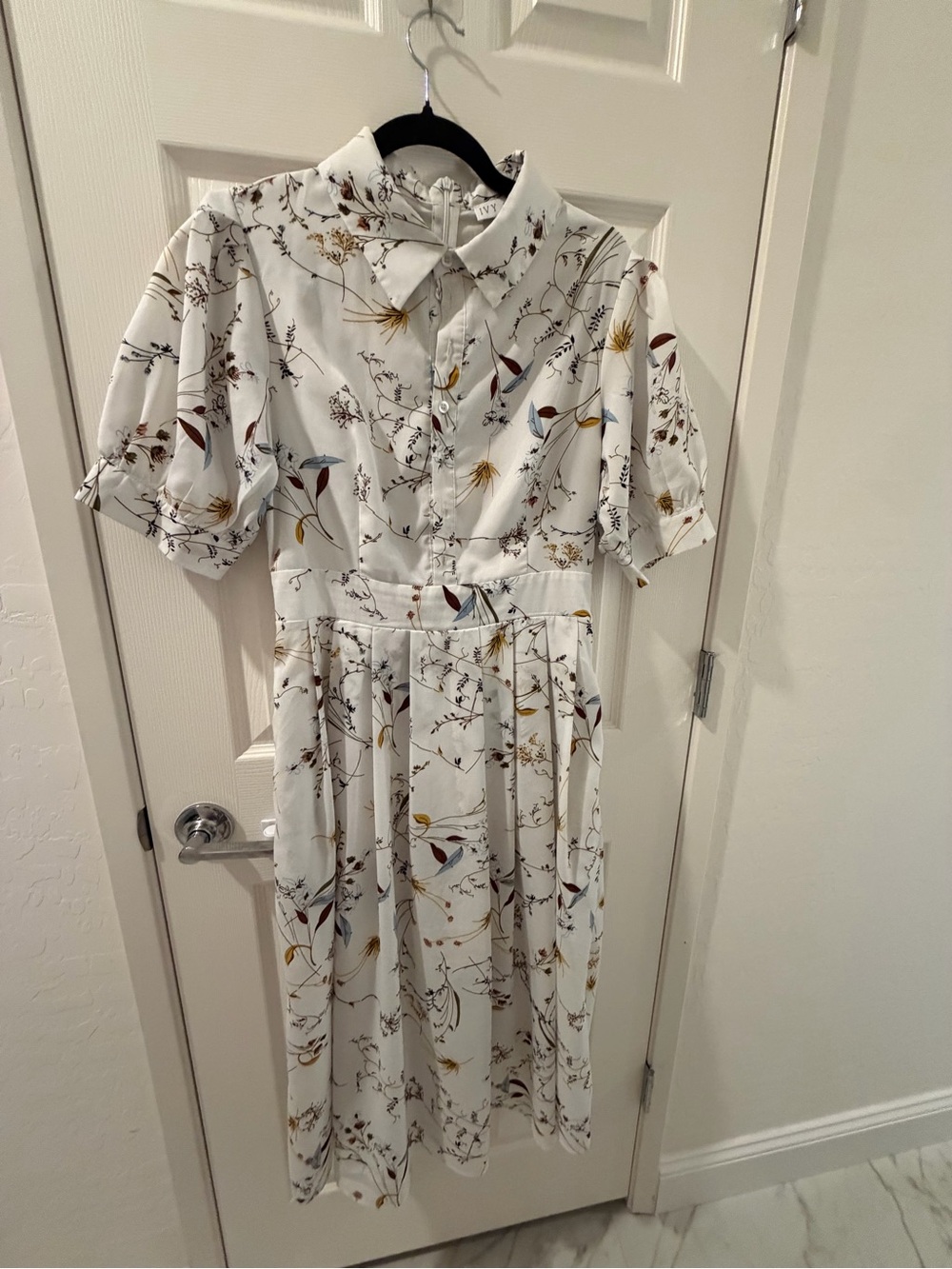 Ivy City Co White Botanical Shirt Midi Dress